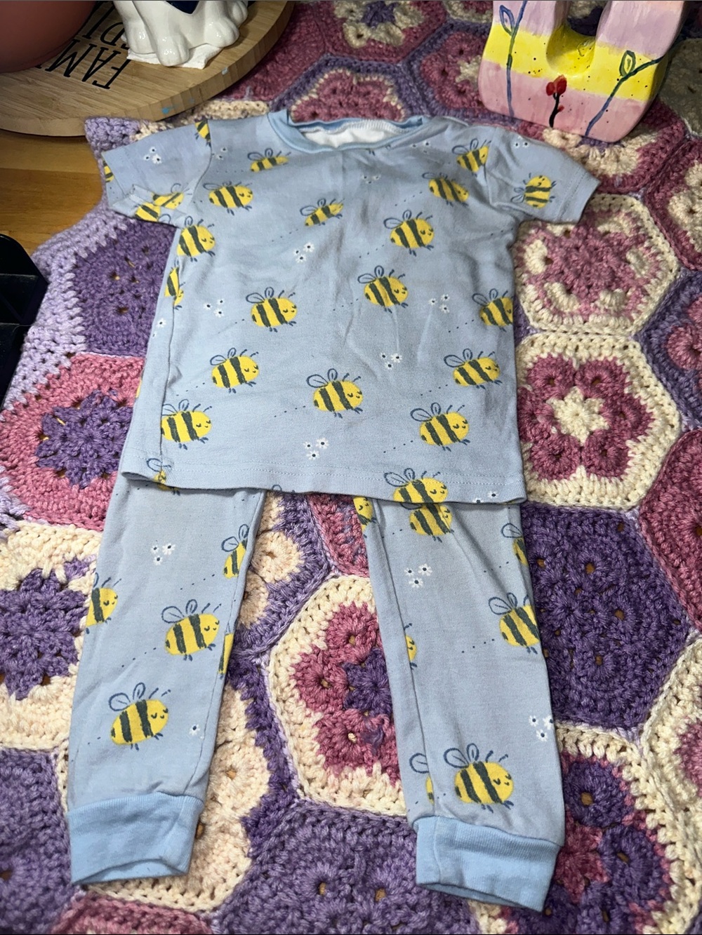 Kids Light Blue Bee Print Pajama Set B328